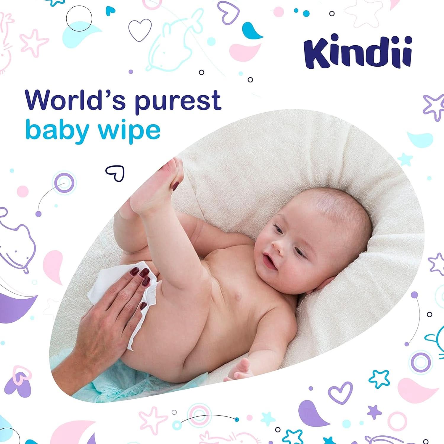 Kindii Feuchttücher Für Babies Und Kinder Pure Water 99% - 99%Ige Zusammenzeit Auf Wasserbasis - Alantoina - Unparfümiert - Dermatologisch Getestet - Für Empfindliche Haut - 720 Stück - 12X60 Stück Naty Shop
