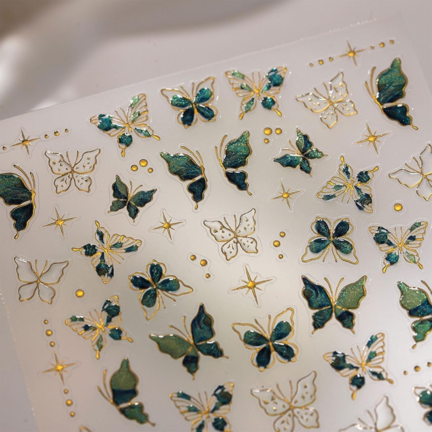 JMEOWIO 3D Nagelsticker Grün Gold Schmetterling Nail Art Naklejka Selbstklebend Nagelaufkleber 5D Stereoskopisch Dekoration Nageldesign Zubehör 1 Blatt