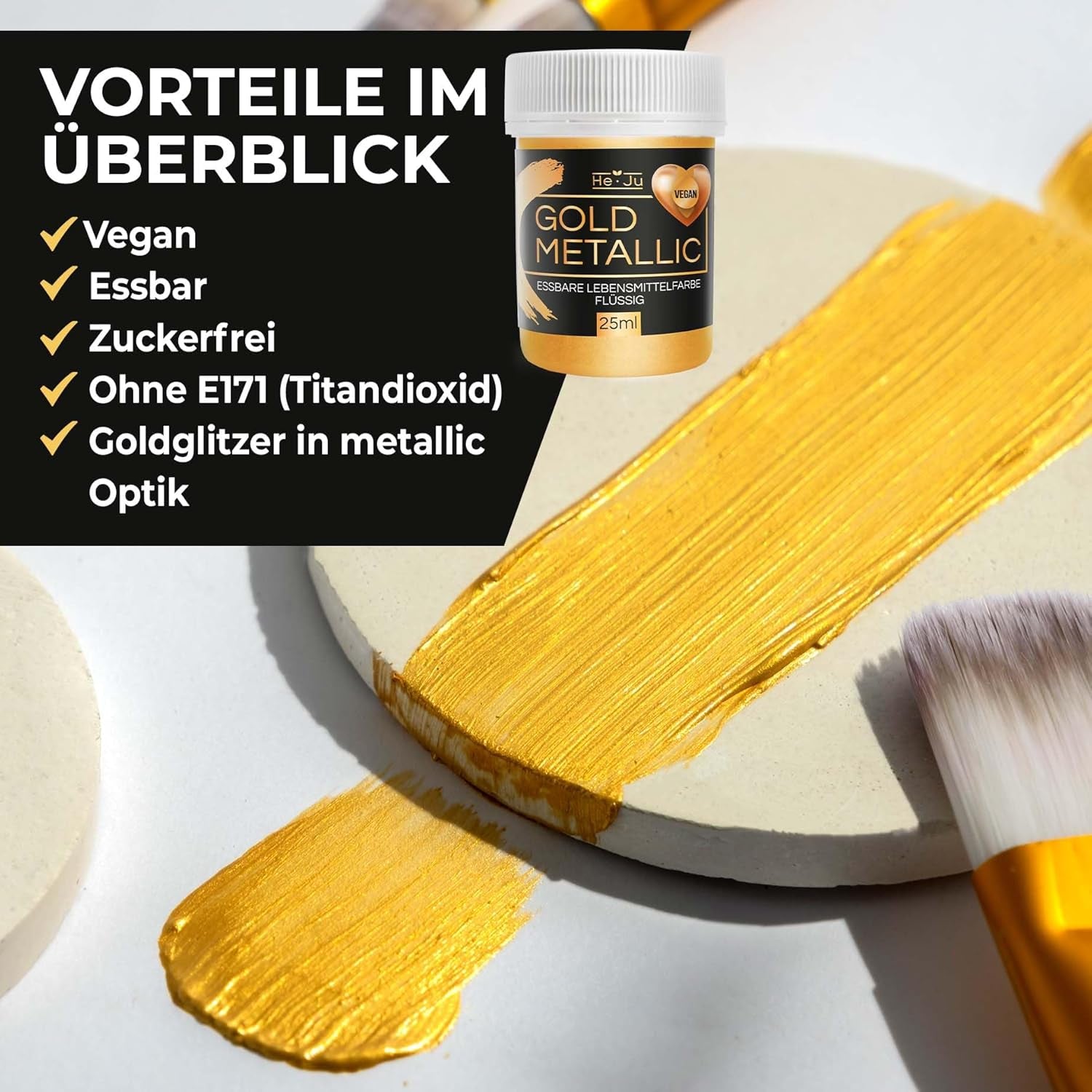 He-Ju Metallic Gold Płynny barwnik spożywczy 25ml, jadalny brokat do napojów i żywności (metaliczne złoto, 25ml)