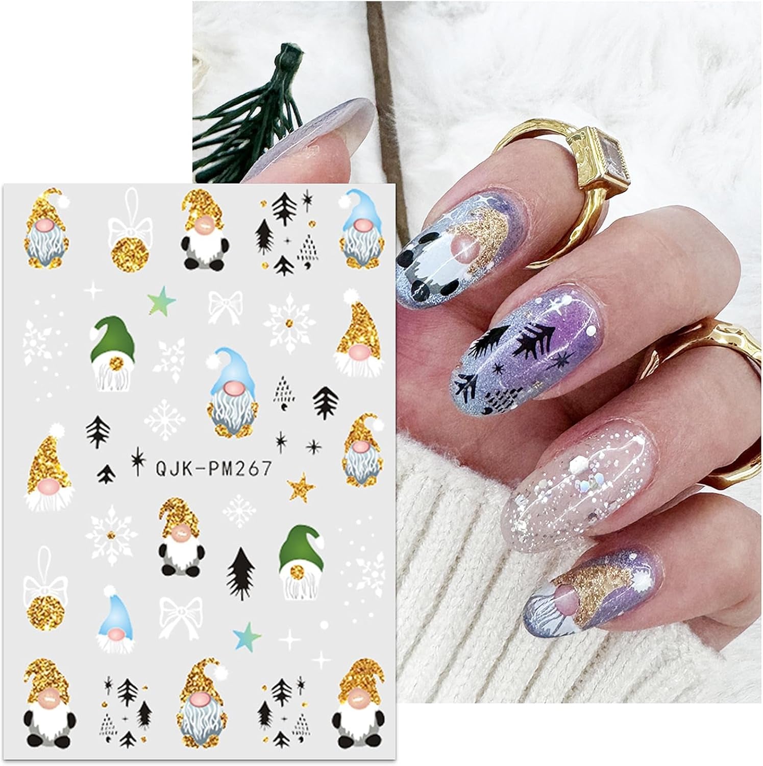 JMEOWIO Nagelsticker Weihnachten 10 Blatt Nail Art Naklejka Selbstklebend Nagelaufkleber Glitter Schneeflocke Xmas Winter Urlaub Gold Dekoration Nageldesign Zubehör