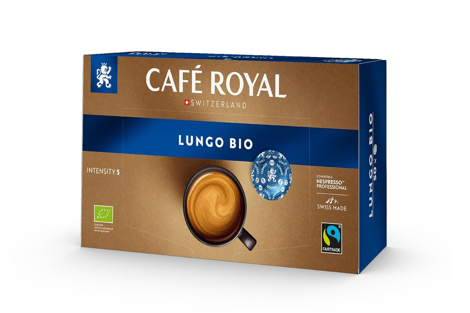 Café Royal Professional Pads, Bio Lungo, 50 Nespresso (R) Professional kompatybilne podkładki dla biura i gastronomii, certyfikat Bio i Fairtrade, 100 Prozent Arabica, Intensität 5