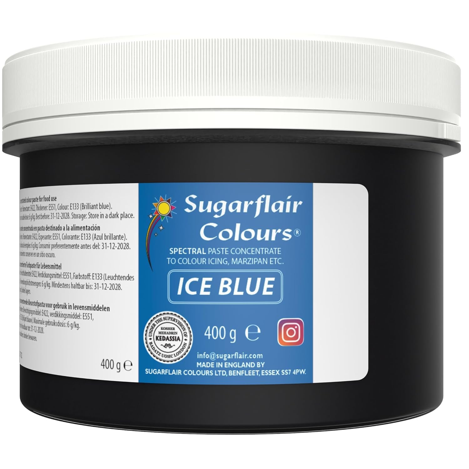 Barwnik spożywczy Sugarflair Ice Blue Pasta, barwnik spożywczy z kremem i marcepanem, koncentrat makaronu Spectral - 400g