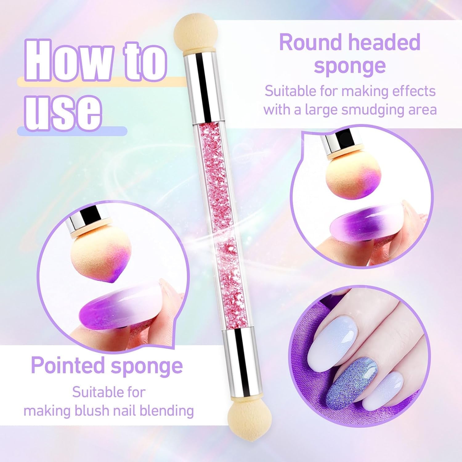 Sularpek 6 Stück Nagel Pinsel, Nail Art Pinsel, Pinsel Nageldesign, Nagel Pinsel Set, Nail Art Dotting Tools Mit 1 Gąbkowy aplikator w pędzelku, Nageldesign Zubehör Für DIY Nail Art Design