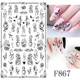 JMEOWIO Nagelsticker Blumen 10 Blatt Nagelaufkleber Selbstklebend Czarny biały kwiat Nail Art Naklejka Dekoracja Nageldesign Zubehör