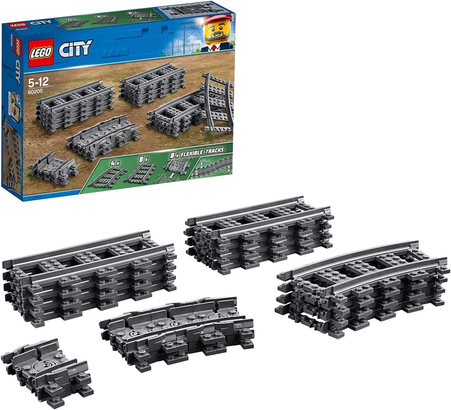 LEGO 60205 City Tracks 20-częściowy zestaw rozszerzający dla dzieci Zestaw zabawek dla chłopców i dziewcząt Zestawy do budowania Besuche den LEGO-Store 26X72X19Cm Pojedynczy