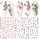 JMEOWIO Nagelsticker Frühling Blume 9 Blatt Nagelaufkleber Selbstklebend Rosa Blüte Nail Art Naklejka Dekoration Nageldesign Zubehör