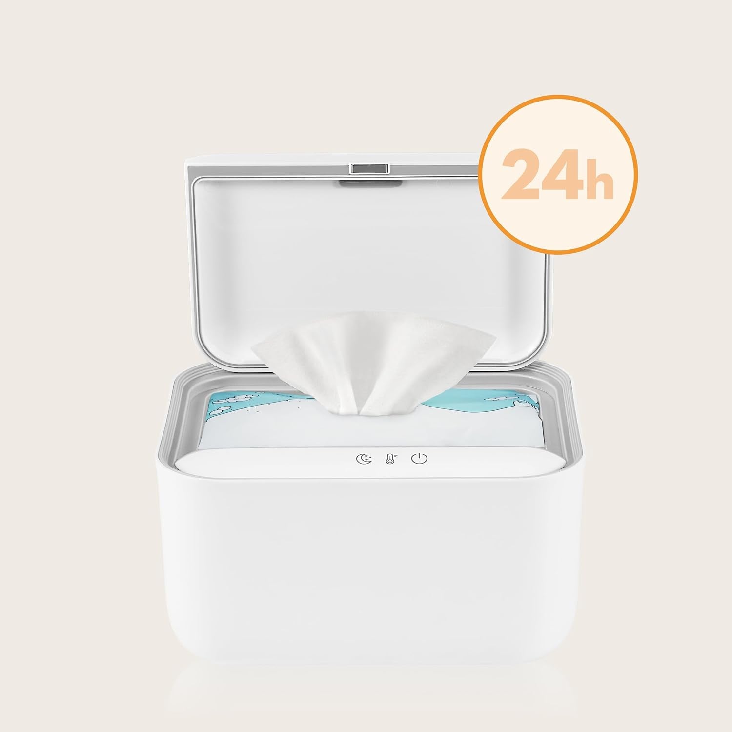 Lionelo BABYBLISS 20W Podgrzewacz do chusteczek nawilżanych i małych ręczników, 20W dla niemowląt, wbudowana lampka nocna, 3 stopnie ogrzewania, panel dotykowy, utrzymuje wilgotność chusteczek