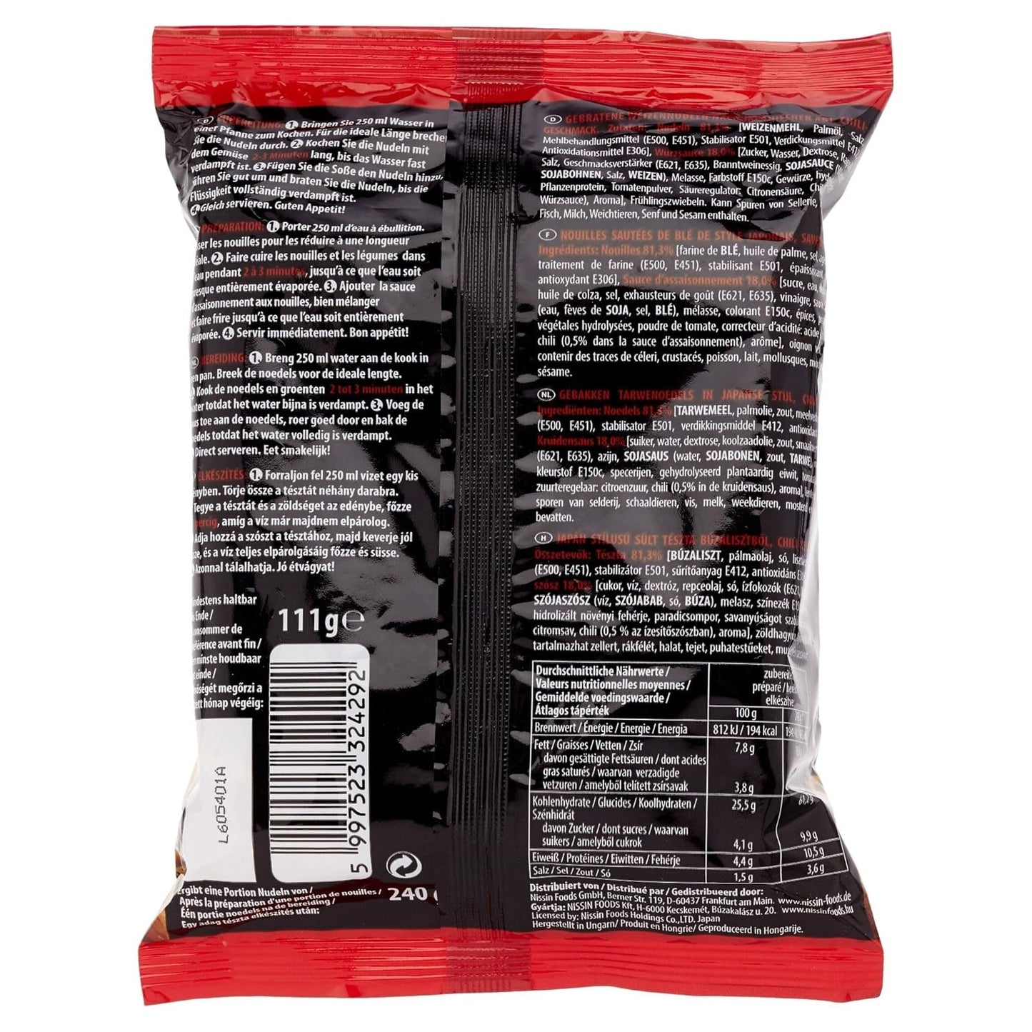 Smażony Makaron Pszenny Nissin o Smaku Chili, 111g