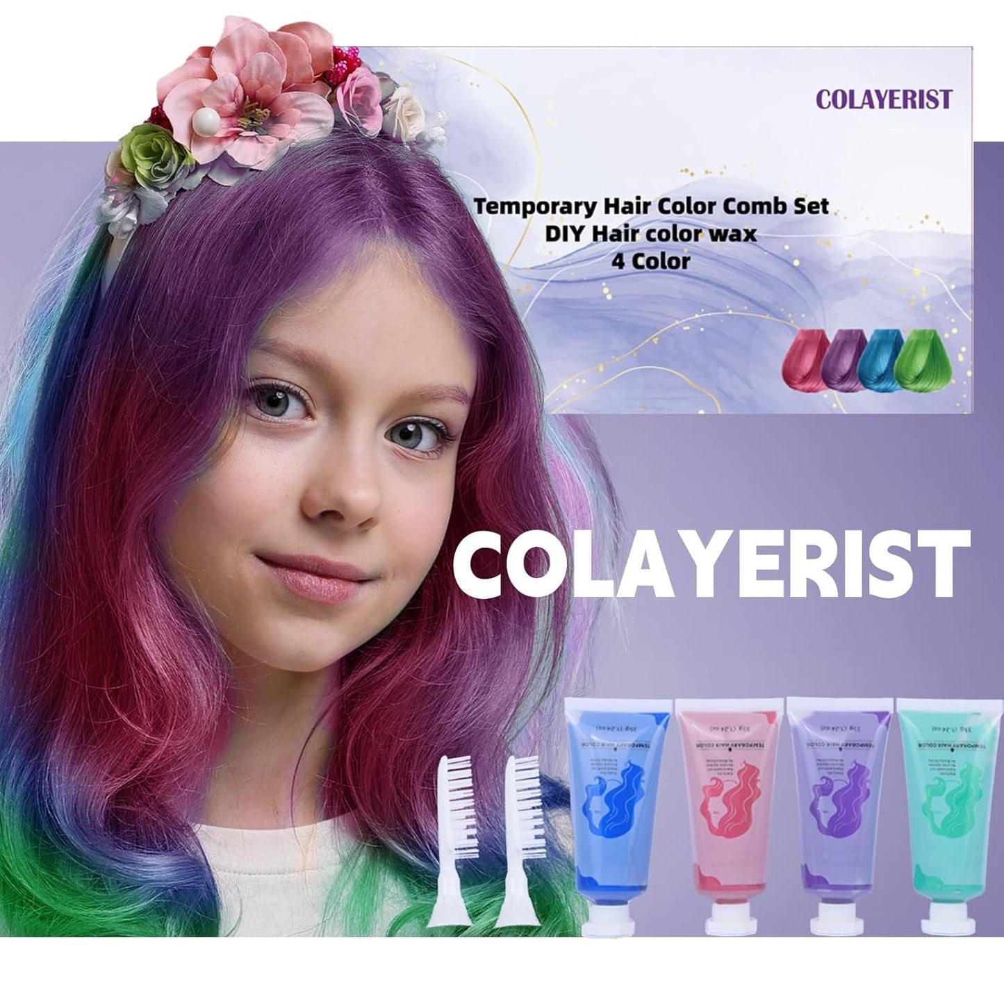 COLAYERIST Kreda do włosów 4 kolory Kreda do włosów dla dorosłych dziewcząt Dzieci Tymczasowy zestaw do farbowania włosów Dzieci Zmywalna nietoksyczna kreda do włosów Dziewczyny Prezenty 6 7 8 9 10 11 12 13 lat Farba do włosów Naty Shop