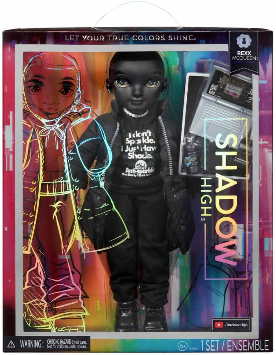 Rainbow High Shadow High - REXX McQueen - Modna czarna lalka z modnym strojem i ponad 10 kolorowymi akcesoriami do zabawy - Idealna dla kolekcjonerów i dzieci w wieku 4-12 lat