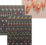 JMEOWIO Nagelsticker Herz Linien Blumen 9 Blatt Nail Art Naklejka Selbstklebend Nagelaufkleber Bunte Dekoration Nageldesign Zubehör