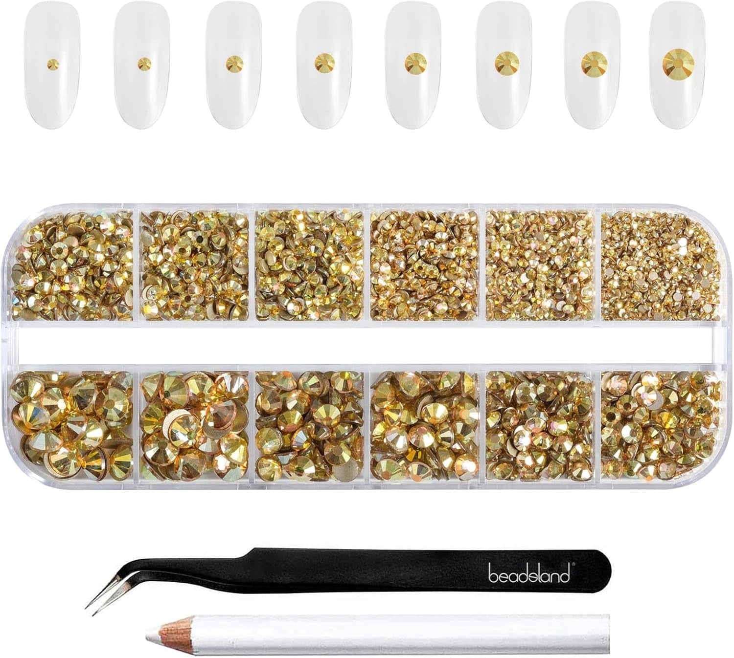 Beadsland 2500 szt. Glas Nailart Strasssteine ​​​​Kristall Flatback Edelsteine ​​​​Runde, ​​Für Handwerk Gemischt 8 Größen SS4 ~ SS30 Mit Picking Pinzette Und Stift (Kristall Weiss)