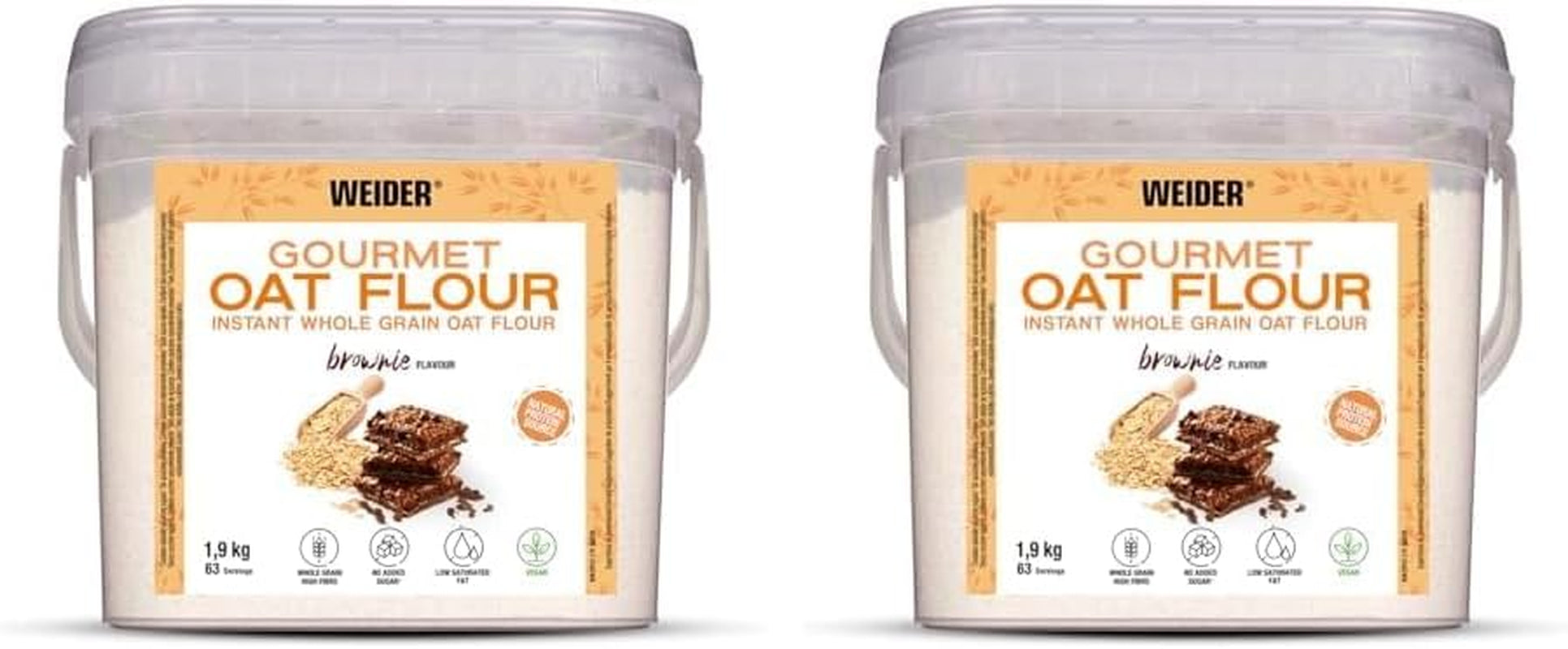 Weider Gourmet Płatki owsiane (1,9 kg) o smaku brownie. Pełnoziarniste płatki owsiane. Źródło białka o niskiej zawartości cukru.