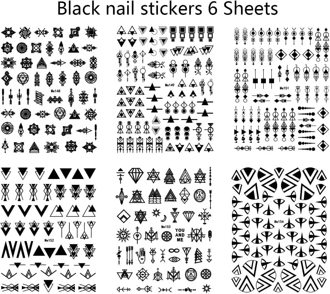 12 Blatt Nagelsticker Geometrysch Nagelaufkleber Selbstklebend Schwarz-Weißes Mysteriöses Dreieck Nail Art Naklejka Dekoracja Nageldesign Zubehör