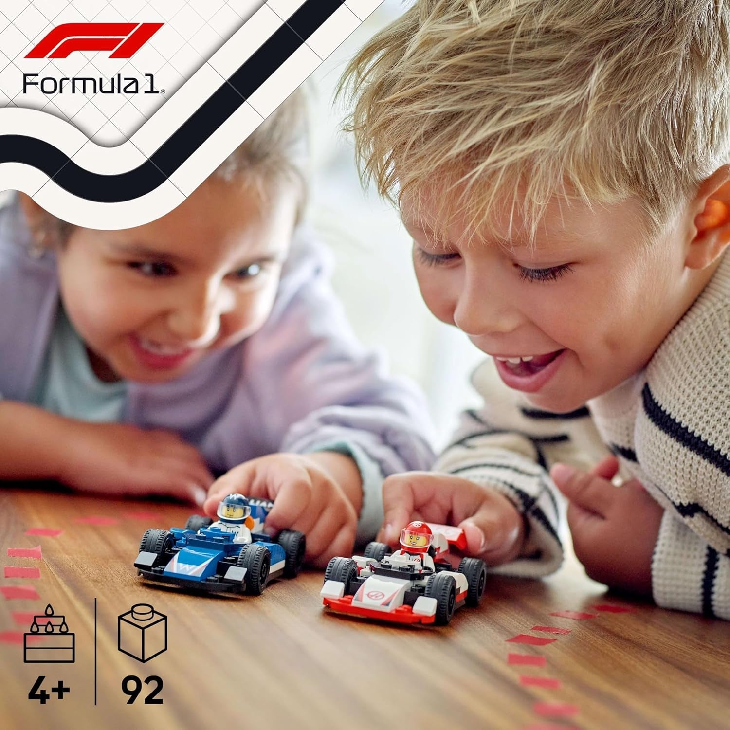 LEGO City Samochody wyścigowe F1 Williams Racing i Haas F1 Racing — zabawka Formuły 1 z samochodami do zbudowania i 2 minifigurkami kierowców wyścigowych — pomysły na drobne prezenty dla chłopców i dziewcząt od 4 lat 60464 Zestawy do budowania Szukaj sklepu LEGO