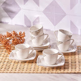 Zestaw porcelanowych filiżanek do espresso KARACA Nazende - 80 ml tureckie filiżanki do kawy ze spodkami, 12-częściowy nowoczesny serwis do kawy z 6 filiżankami do kawy i 6 spodkami, filiżanki do mokki - biały