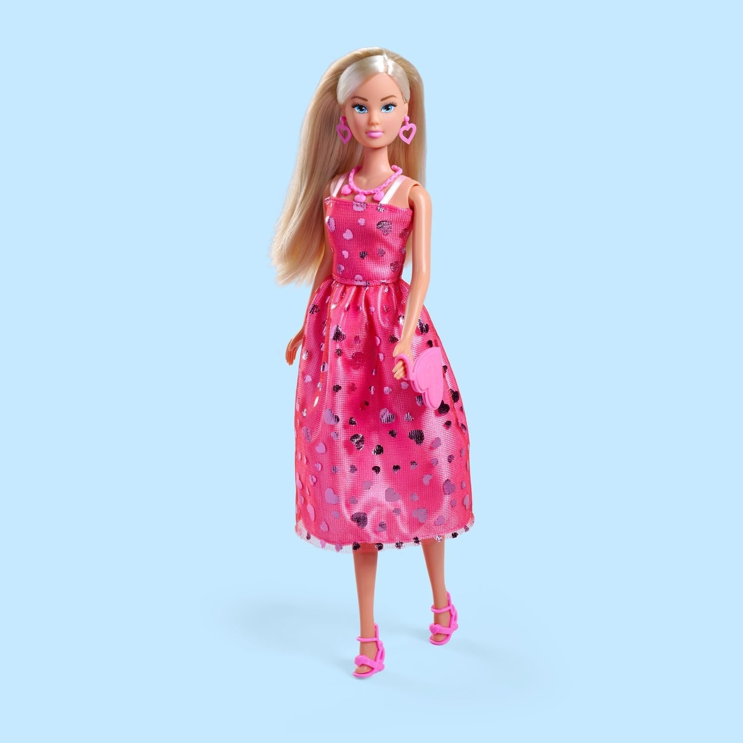 Simba Steffi Love Pink Love – Ankleidepuppe im pinken Glitzerkleid, inkl. Zubehör w Herzform, 29 cm brutto, Modepuppe für kreatives Rollenspiel, für Kinder ab 3 Jahren