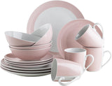 MĘSER Kitchen Time II, Zestaw zastawy stołowej dla 4 osób, Serwis łączony z 16 sztuk w pastelowych kolorach z subtelnym wzorem, Porcelana, Różowy