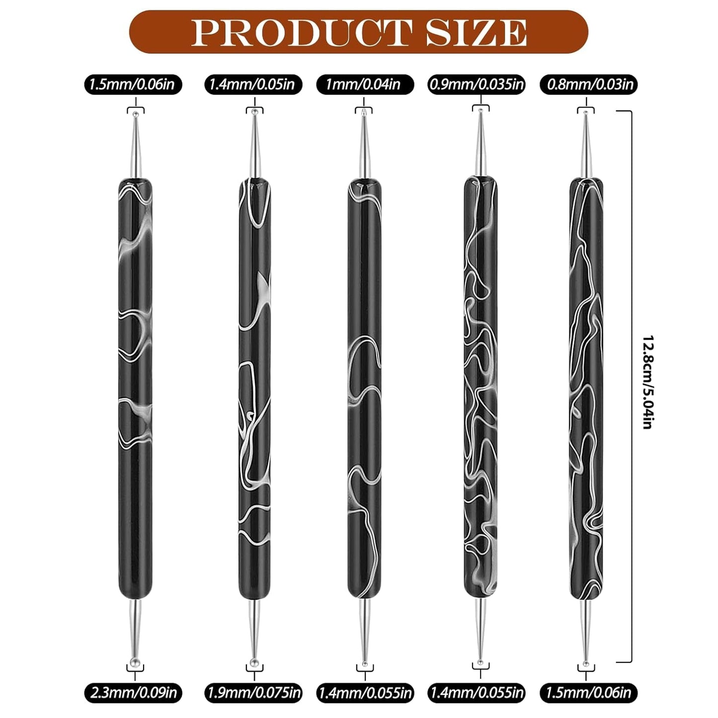5 Stück Nail Design Narzędzia do kropkowania Nagelkunst Werkzeug Nagelpunkt Pinsel Punktierung Stift Marbleizing Werkzeug Für Nagelack Maniküre, Schwarz