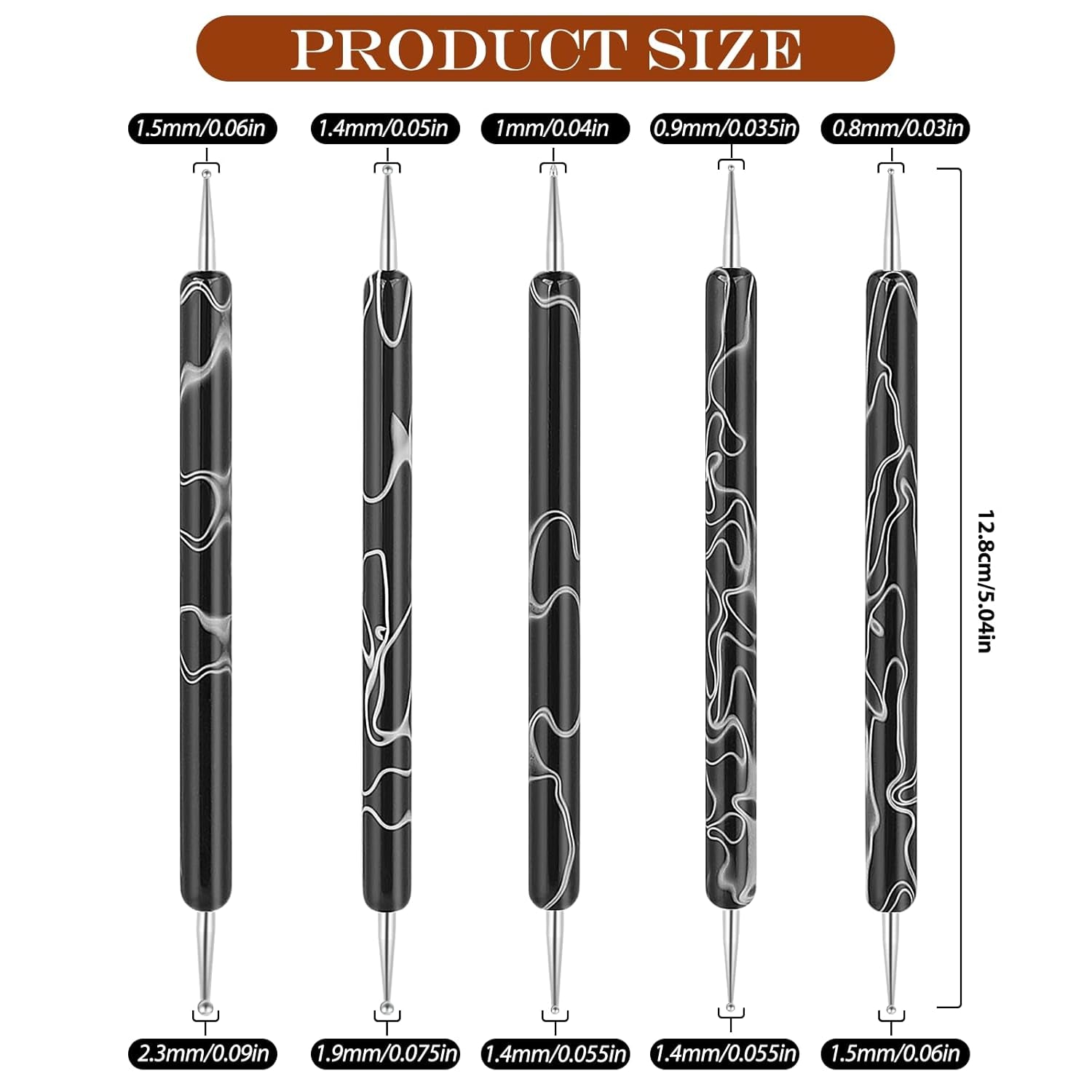5 Stück Nail Design Narzędzia do kropkowania Nagelkunst Werkzeug Nagelpunkt Pinsel Punktierung Stift Marbleizing Werkzeug Für Nagelack Maniküre, Schwarz