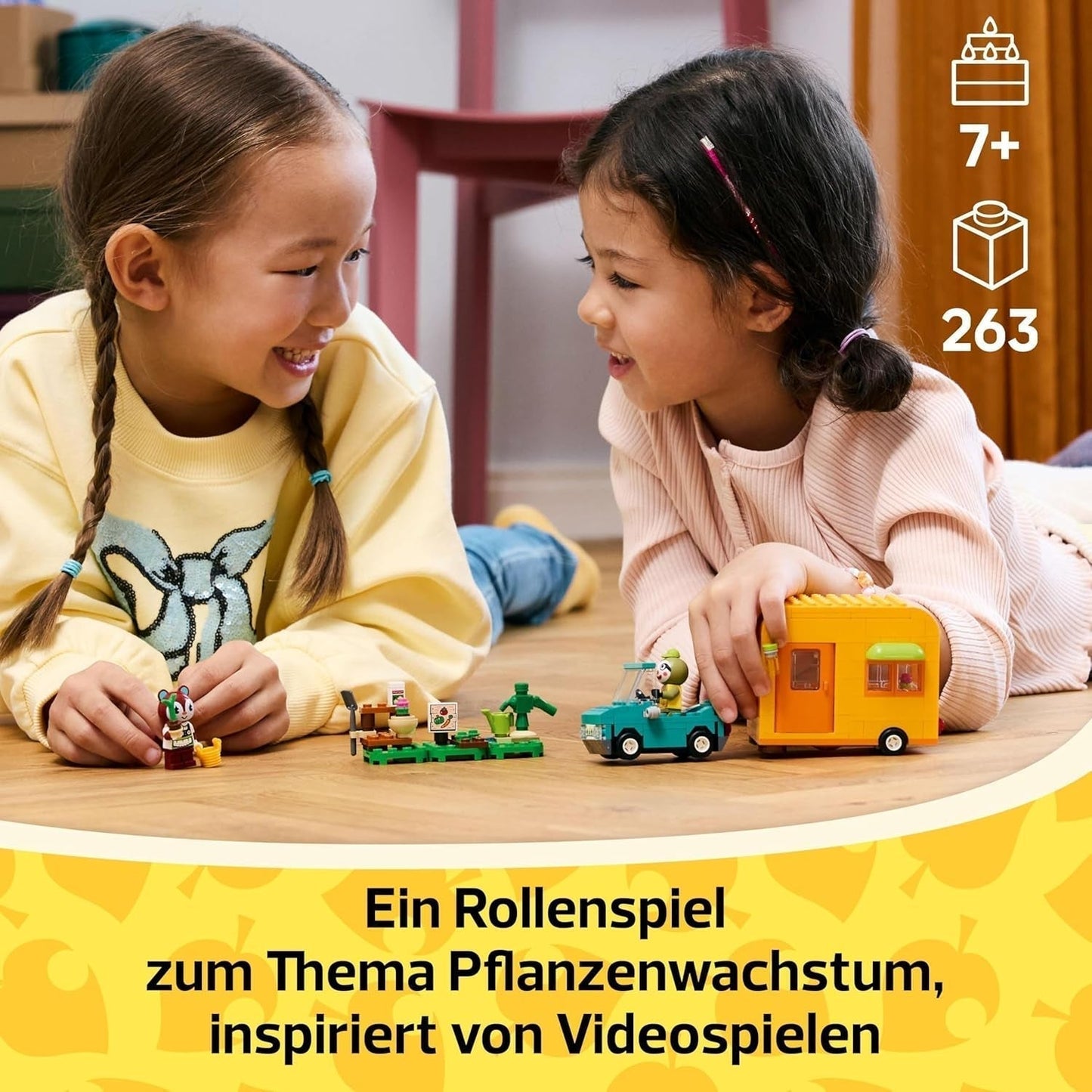 LEGO Animal Crossing Przyczepa i ogród Gerda do odgrywania ról Zestaw samochodzik dla dzieci w wieku 7 lat dla dziewcząt i chłopców Prezent Gra wideo Zabawka z figurkami zwierząt 77054 Zestawy do budowania Besuche den LEGO-Store
