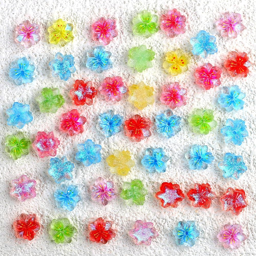 50 szt. 3D Blume Nagel Charms Nägel Zubehör Nageldesign Glitzersteine ​​​​Nailart Strasssteine ​​​​Kwiatowe zawieszki do paznokci Luminous Flower Nail Art Charms Bunte Blumen Deko Nagel Steinchen Kwiaty Cyrkonie do paznokci