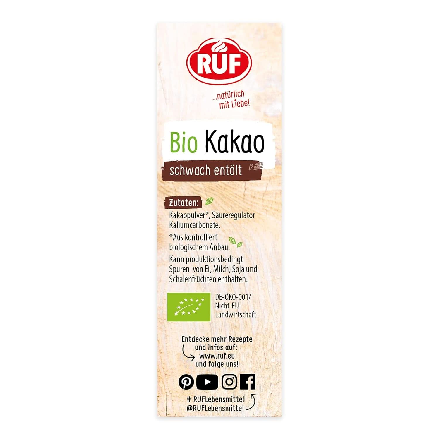 Proszek kakaowy RUF organicznej jakości, 125 gramów Kakao i gorąca czekolada Naty Shop