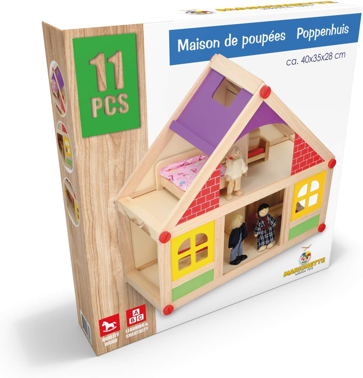 Marionetka Drewniane Zabawki - Drewniany domek dla lalek z meblami i lalkami - 11 sztuk Domki dla lalek Naty Shop