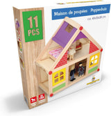 Marionetka Drewniane Zabawki - Drewniany domek dla lalek z meblami i lalkami - 11 sztuk Domki dla lalek Naty Shop