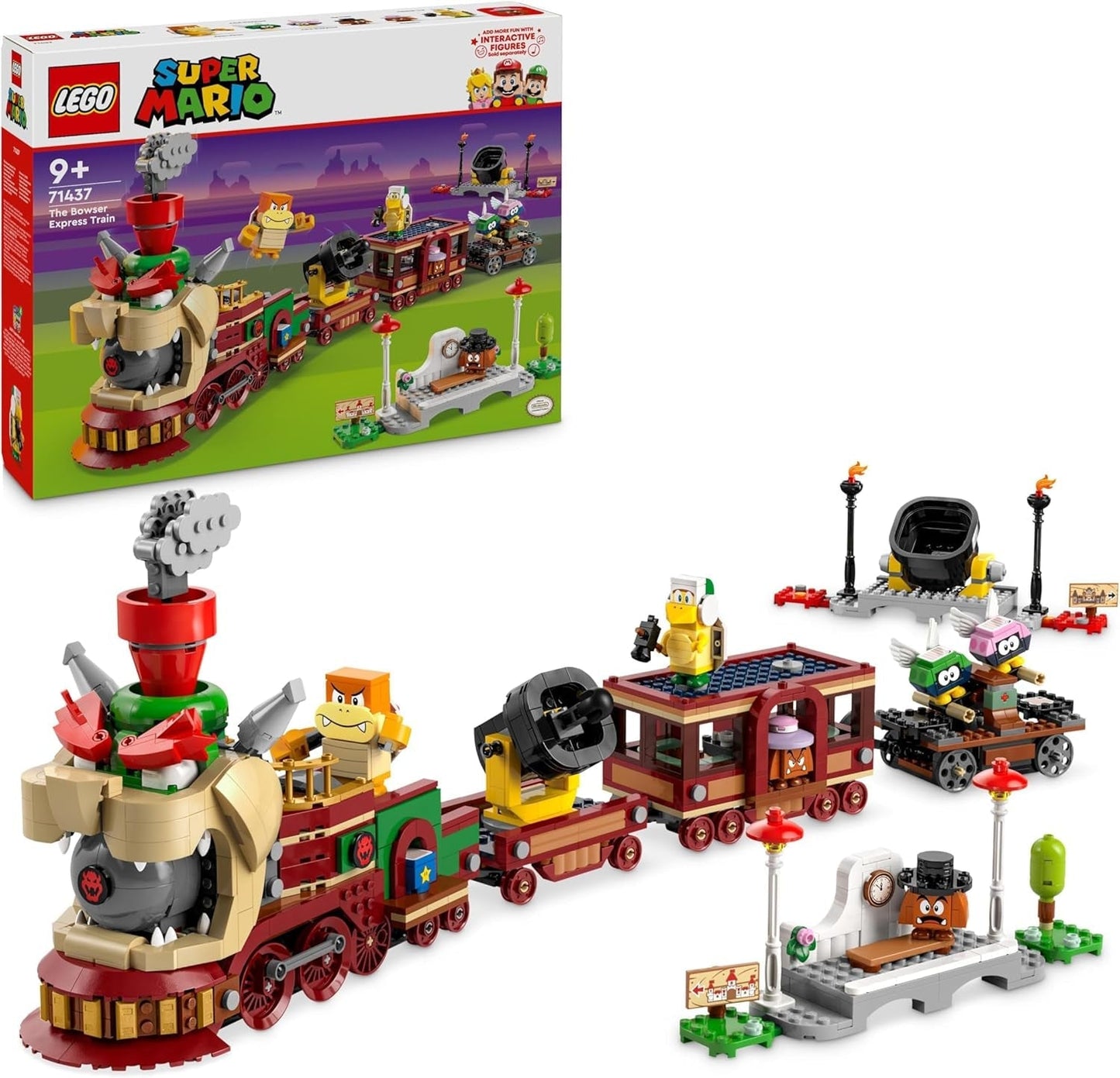 LEGO Super Mario Express Pociąg Bowser Zestaw przygodowy dla dzieci z młotkiem Brat 2 gumby i 2 parapunktury Nintendo Prezent dla chłopców Dziewczęta Gracze 71437 Zestawy do budowania Besuche den LEGO-Store Default Title