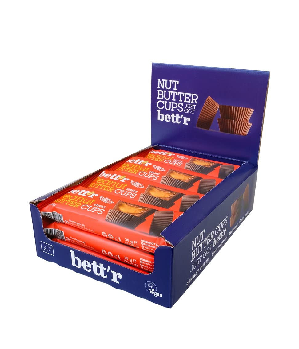 Organiczne jaskry z orzechów laskowych Bett'r Guilt Free. 100% wegańskie, bezglutenowe i bez laktozy - 12 x 39 g