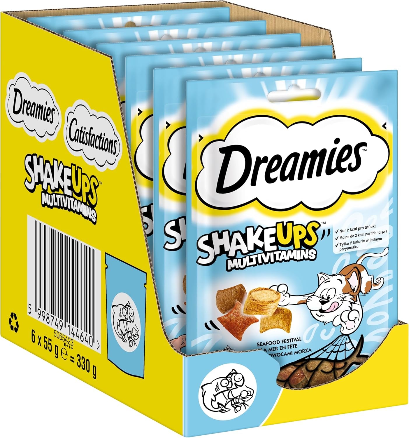 DREAMIES SHAKE UPS Multiwitaminowe przysmaki z owoców morza dla kotów w porcjowanych saszetkach - 55g (6 saszetek)