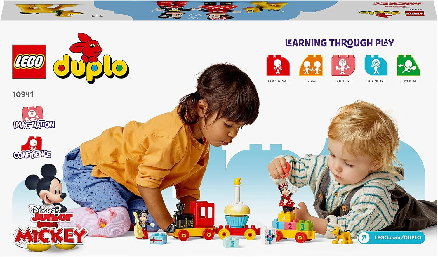 LEGO 10941 DUPLO Disney Urodzinowy pociąg Mikiego i Minnie, zabawkowy pociąg z ciastem i balonami, prezent dla dzieci od 2 lat Zestawy do budowania Besuche den LEGO-Store
