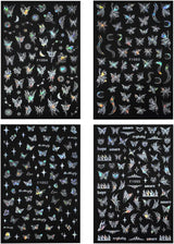 4 Blätter Holographisch Laser Weiß Schmetterling Nagelsticker,Y2K Aurora Schmetterlinge Stern Nail Naklejka 3D Flamme Herz Nageldesign Nagelsticker Selbstklebend Nagel Naklejka Nagel Zubehör Nail Art