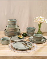 GBhome Ceramiczny zestaw obiadowy dla 6 osób 18 sztuk Reaktywna glazura Ręcznie wykonany zestaw naczyń porcelanowych Zestaw misek i talerzy można myć w kuchence mikrofalowej i zmywarce