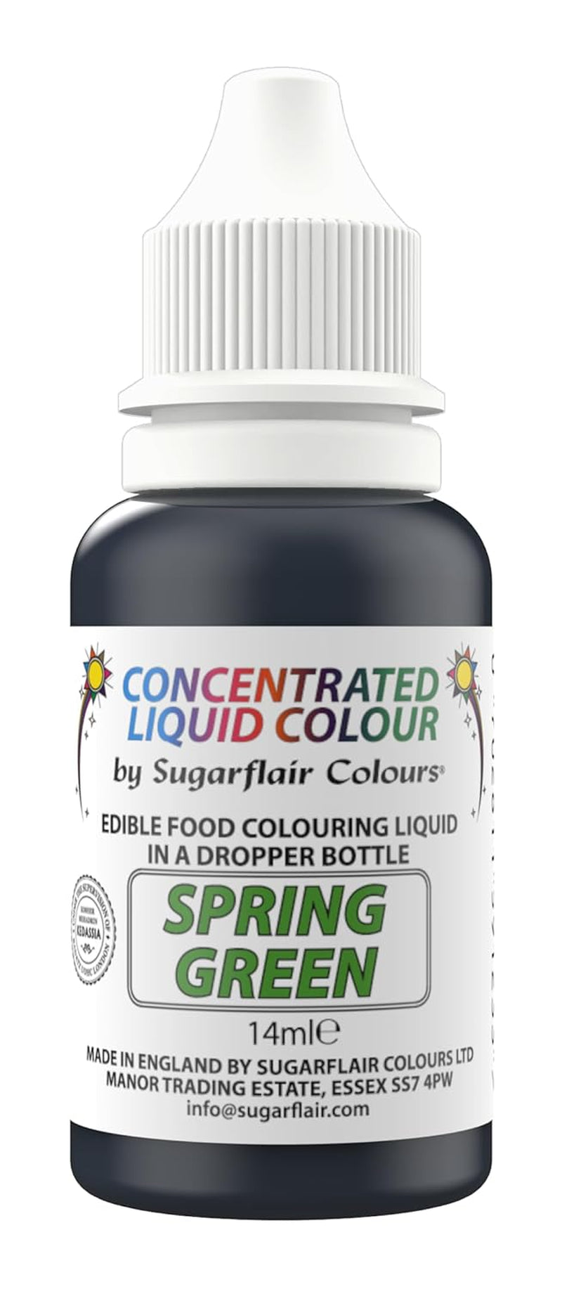 Sugarflair Jadalne krople barwnika spożywczego w płynie Wiosenna zieleń - Barwnik spożywczy z pastą cukrową Buttercream - Nadaje się do aerografu - 14ml