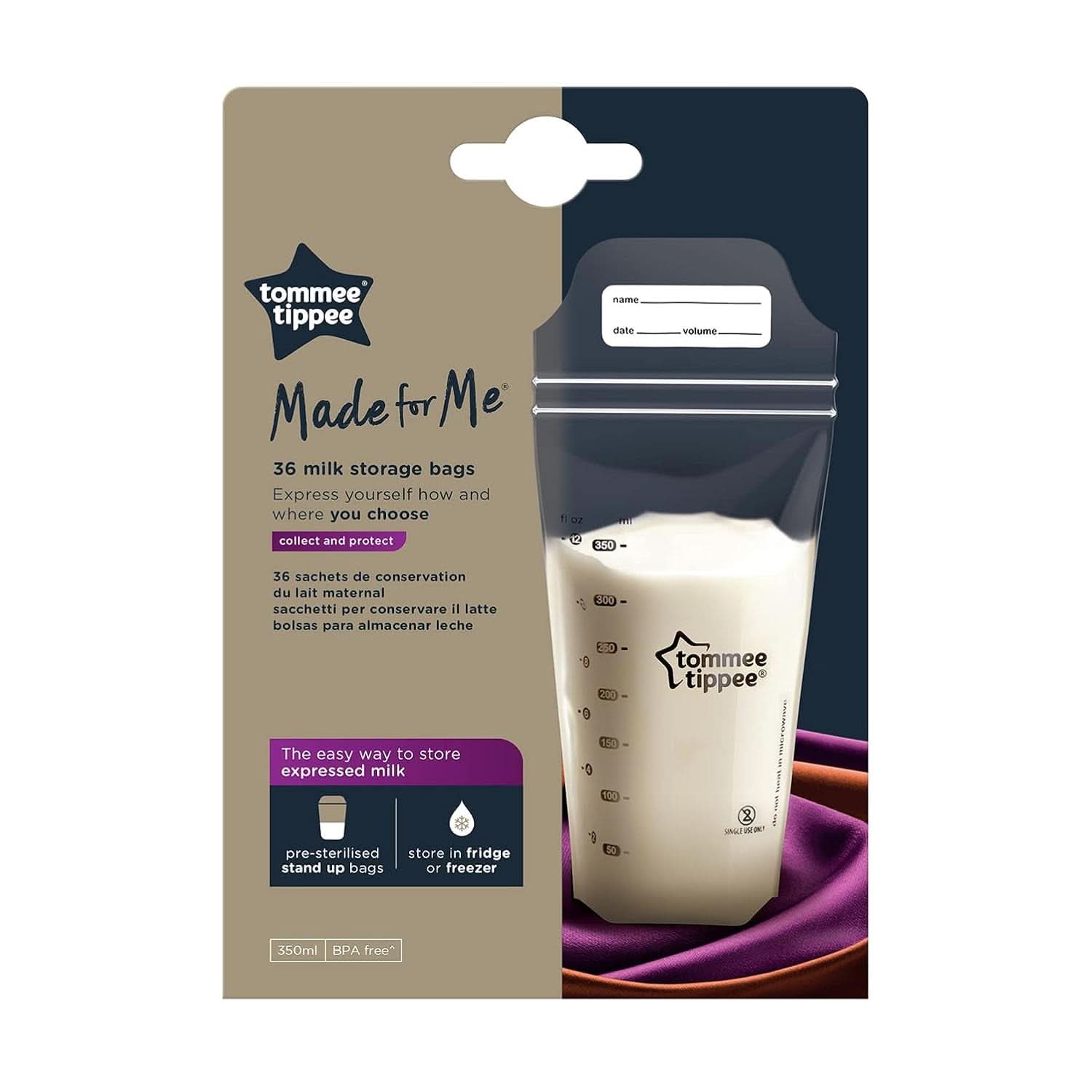 Tommee Tippee Closer to Nature Worki do przechowywania mleka matki, wstępnie sterylizowane, 350 ml Akcesoria Żywność i karmienie piersią Sklep Bebe Naty