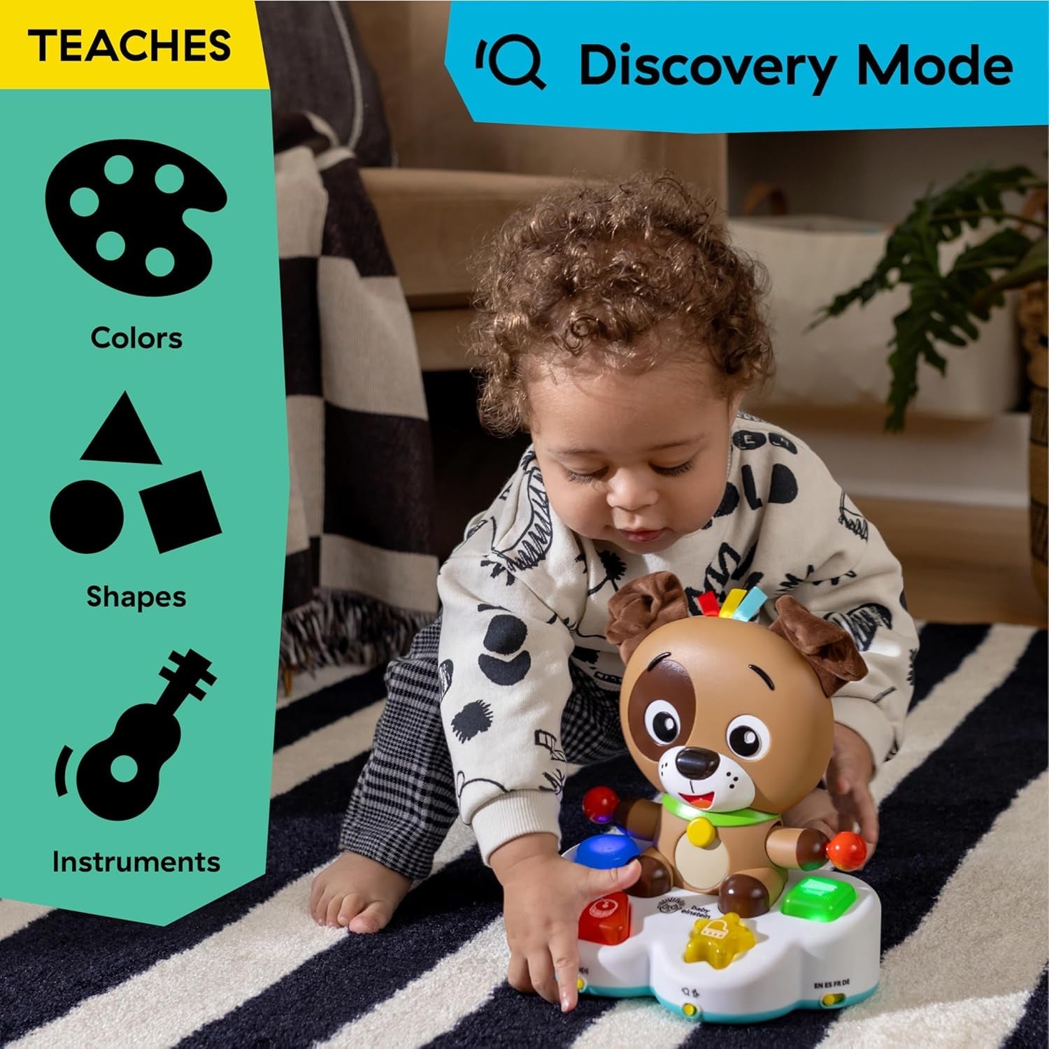 Baby Einstein, Drum & Learn Dean Muzyczna zabawka edukacyjna – multisensoryczna zabawka dla dziecka, 2 tryby gry, kolory, kształty i instrumenty, ponad 50 dźwięków, zabawki dla dzieci od 6 miesiąca życia Naty Shop