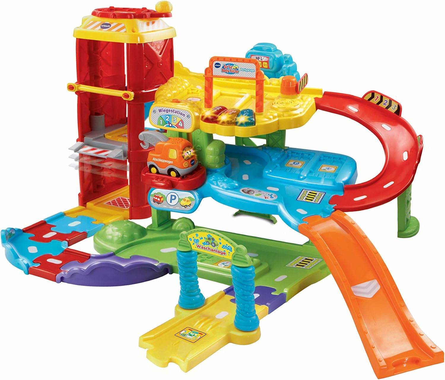 Vtech TUT TUT Baby Flitzer - Garaż, kolorowy, 66,6 x 75,3 x 45,1 cm & TUT TUT Baby Flitzer - Wóz strażacki - samochodzik z muzyką, przyciskiem świetlnym, zdaniami i ciekawymi dźwiękami Bebe Toys Naty Shop