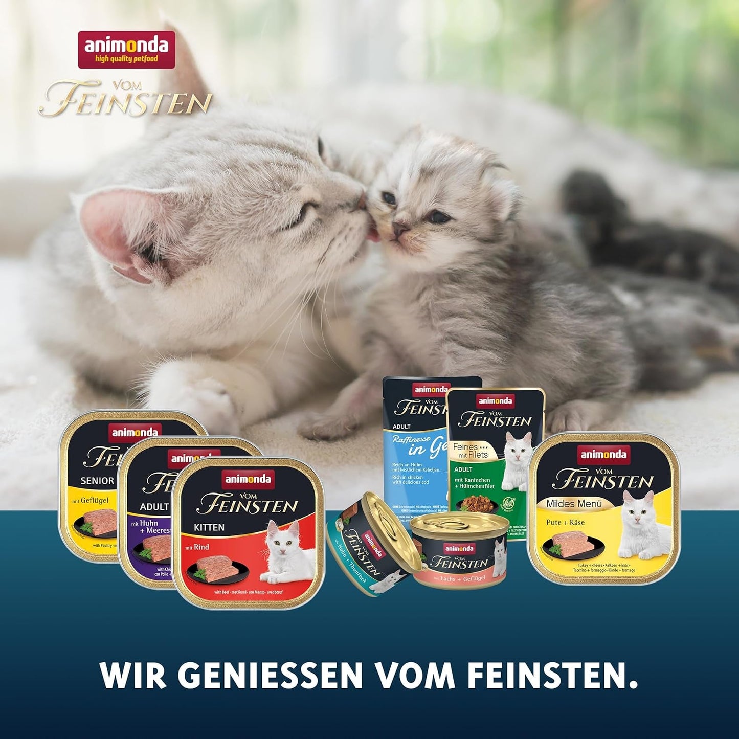 animonda vom Feinsten Premium Kitten Mokra karma dla kotów, Wyrafinowane aromaty w sosie, 24 saszetki (24 x 85g), Wysokiej jakości mokra karma dla kotów, bez cukru, Mieszanka mieszana