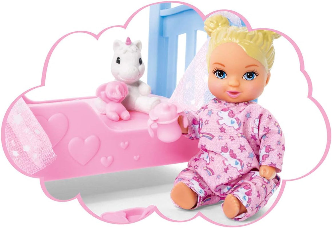 Simba Steffi Love Sweet Dreams / Urocza laleczka bobas i łóżeczko / z funkcją świecenia w ciemności / 12 sztuk / 29cm / Dla dzieci od 3 lat