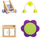 Hape Baby Room - drewniany zestaw do pokoju lalek, mebelki dla lalek, akcesoria do domku dla lalek dla maluchów, miniaturowy pokój dziecięcy z huśtawką i akcesoriami, 3-letnie odgrywanie ról