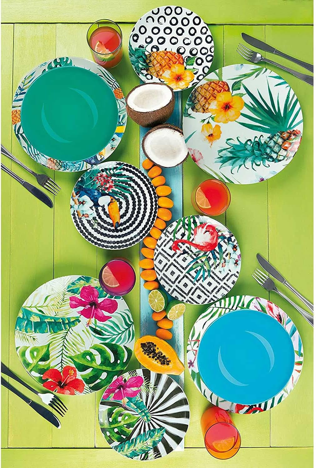 Zestaw talerzy Excelsa Tropical Chic, 18 sztuk, Porzellan, mehrfarbig