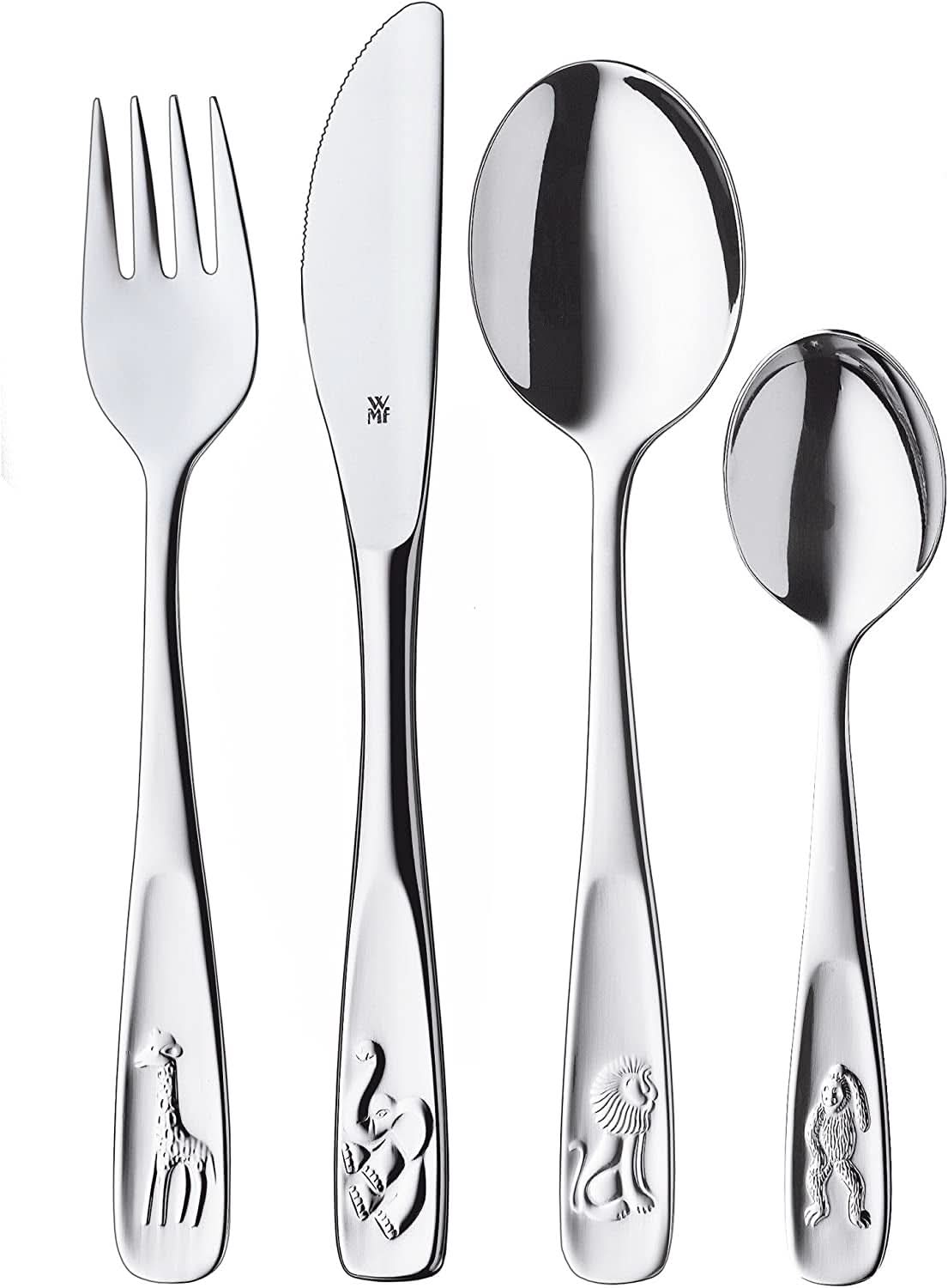Zestaw sztućców ze stali nierdzewnej dla dzieci WMF Animals, 4 sztuki, polerowany Cromargan Kitchen Naty Shop