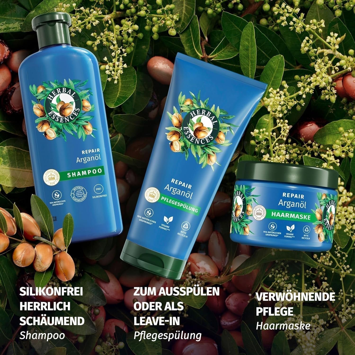 Herbal Essences Maska naprawcza do włosów z olejkiem arganowym 300ml. Od zniszczonych włosów po gładsze i bardziej błyszczące. Intensywna terapia. Ze składnikami naturalnego pochodzenia. Wegańska maska do włosów Naty Shop