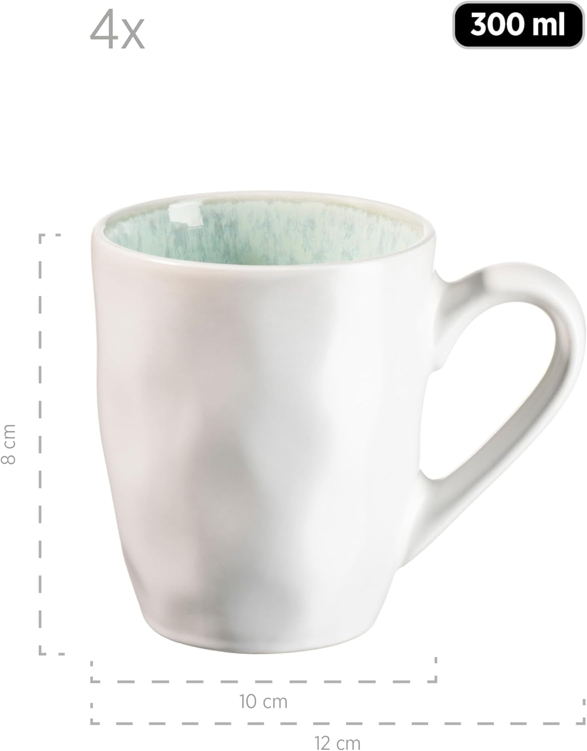 Seria MĘSER Frozen, ceramiczny zestaw obiadowy dla 4 osób, 16-częściowy serwis kombinowany o organicznych kształtach, kolorowy serwis, kamionka, turkusowo-zielony
