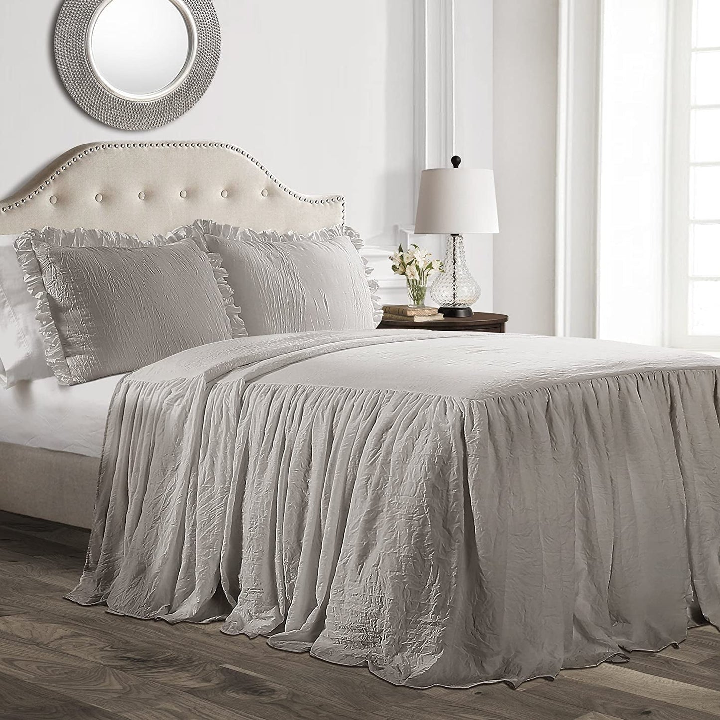 Poszwa na kołdrę Lush Decor z marszczoną spódnicą, poliester, biała, podwójne łóżko Lush Decor Łóżka i kołdry Queen Grey