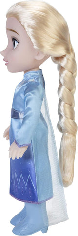 Disney Frozen 2 Elsa Travel Doll, 35-centymetrowa lalka z kultową sukienką inspirowaną filmem, butami i długimi warkoczami zapewniającymi dodatkową zabawę podczas zabawy, dla dziewczynek w wieku 3 lat i starszych