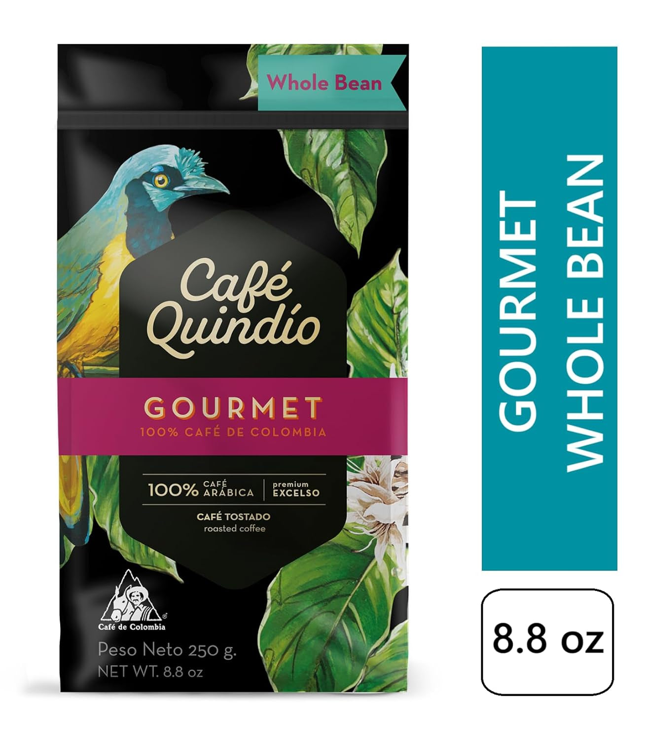 Cafe Quindio Gourmet - Kawa specjalna - 100% ziaren kawy Arabica, Kolumbia, 250g - idealna do ekspresów kolbowych, ekspresów w pełni automatycznych, kawy filtrowanej lub prasy francuskiej