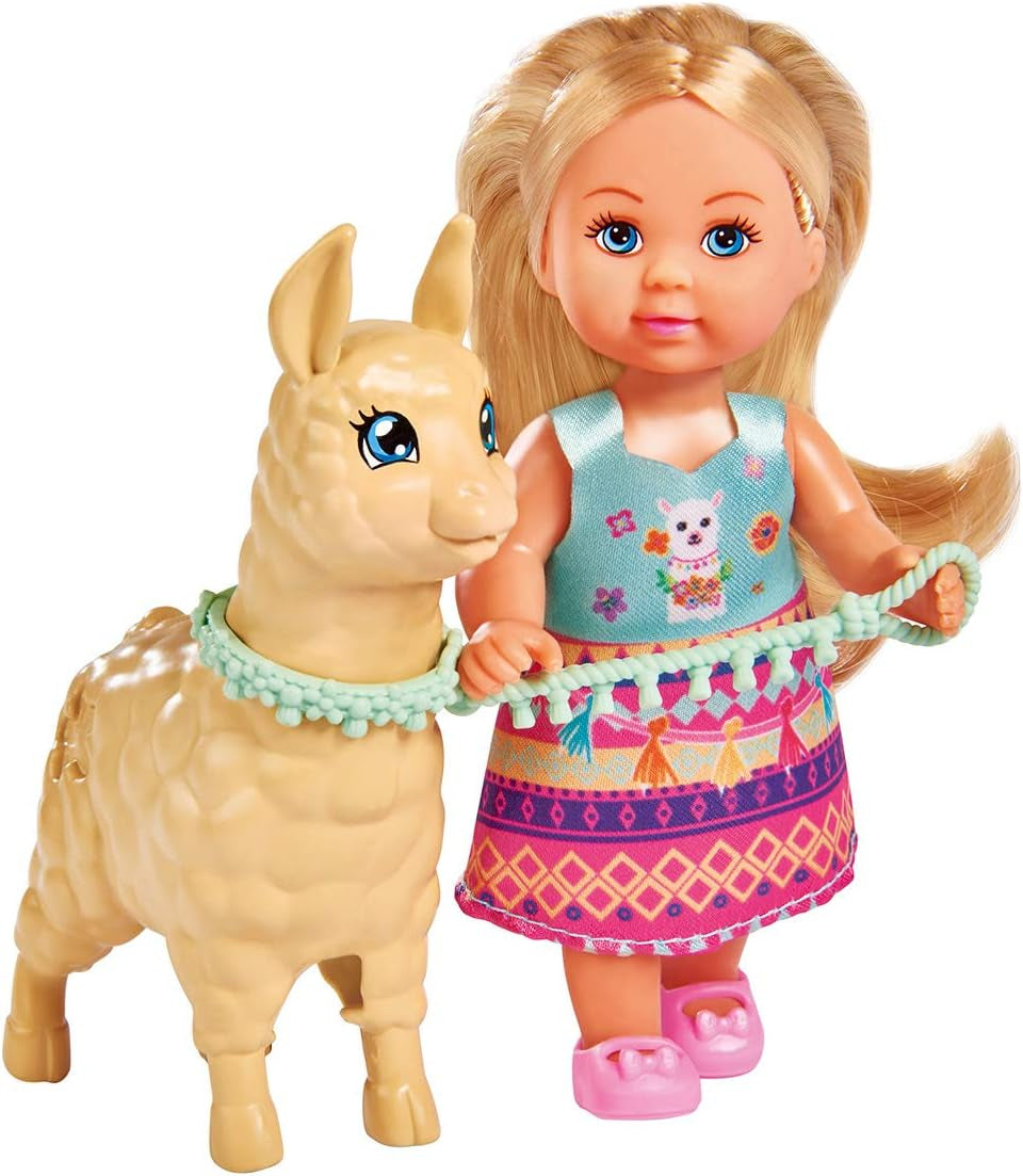 Simba 105733497 - Lalka miłości Evi w uroczym stroju alpaki i na smyczy, 12 cm, dla dzieci w wieku 3 lat i więcej